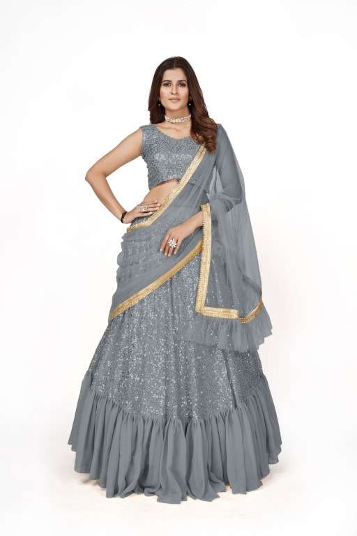 DESIGNER TRENDY STYLISH FANCY PARTY WEAR GREY GEORGETTE LEHENGA CHOLI AHVN 1704