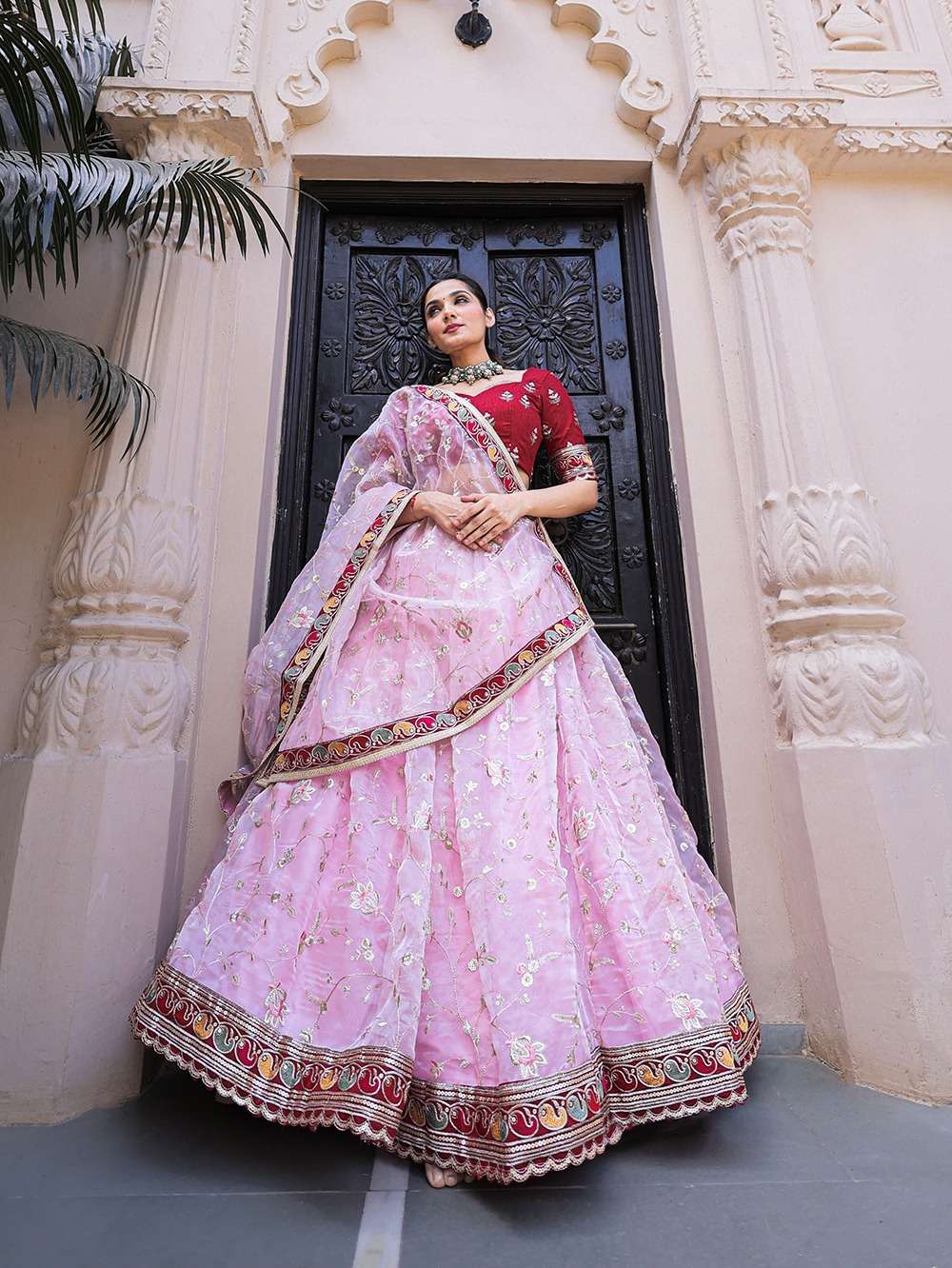 DESIGNER TRENDY STYLISH FANCY PARTY WEAR ORGANZA PINK LEHENGA CHOLI PC 1746