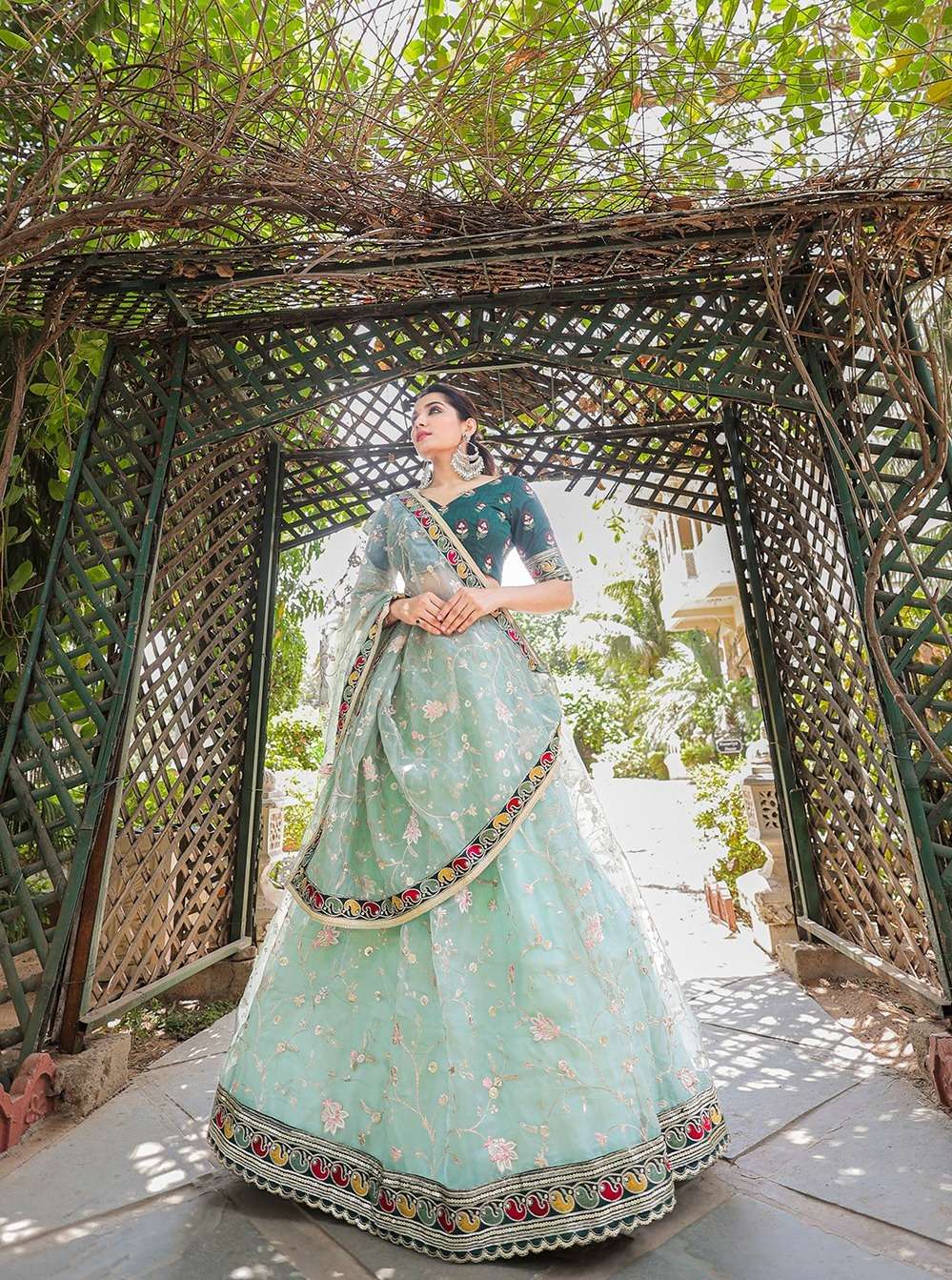 DESIGNER TRENDY STYLISH FANCY PARTY WEAR ORGANZA PISTA LEHENGA CHOLI PC 1746 COLOR