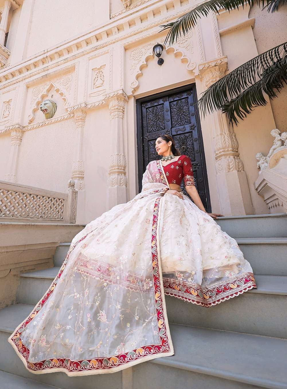 DESIGNER TRENDY STYLISH FANCY PARTY WEAR ORGANZA WHITE LEHENGA CHOLI PC 1746 COLOR