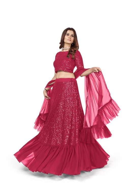 DESIGNER TRENDY STYLISH FANCY PARTY WEAR PINK GEORGETTE LEHENGA CHOLI AHVN 1707