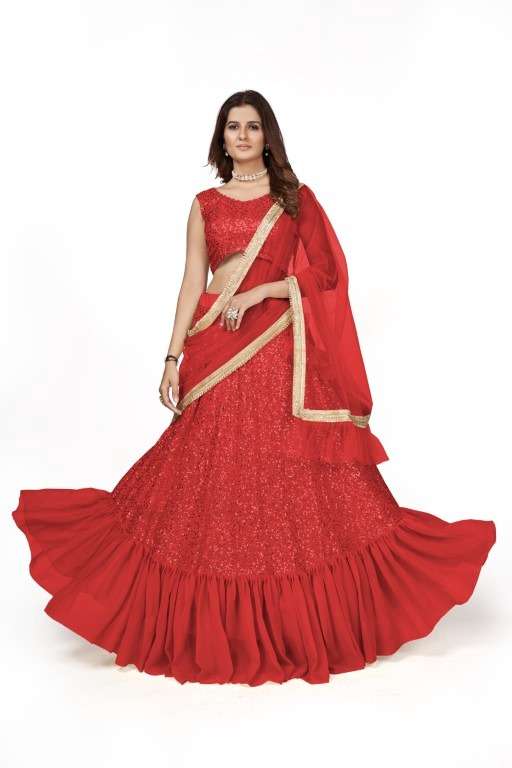 DESIGNER TRENDY STYLISH FANCY PARTY WEAR RED GEORGETTE LEHENGA CHOLI AHVN 1708