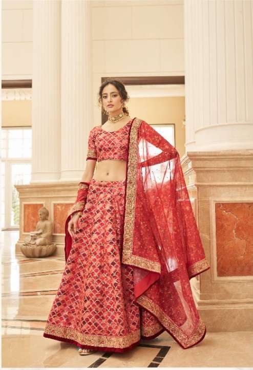 DESIGNER TRENDY STYLISH FANCY PARTY WEAR RED SILK LEHENGA CHOLI SHREEMATEE FASHION ZC CULTURAL 7427