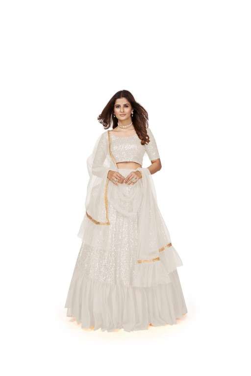 DESIGNER TRENDY STYLISH FANCY PARTY WEAR WHITE GEORGETTE LEHENGA CHOLI AHVN 1706