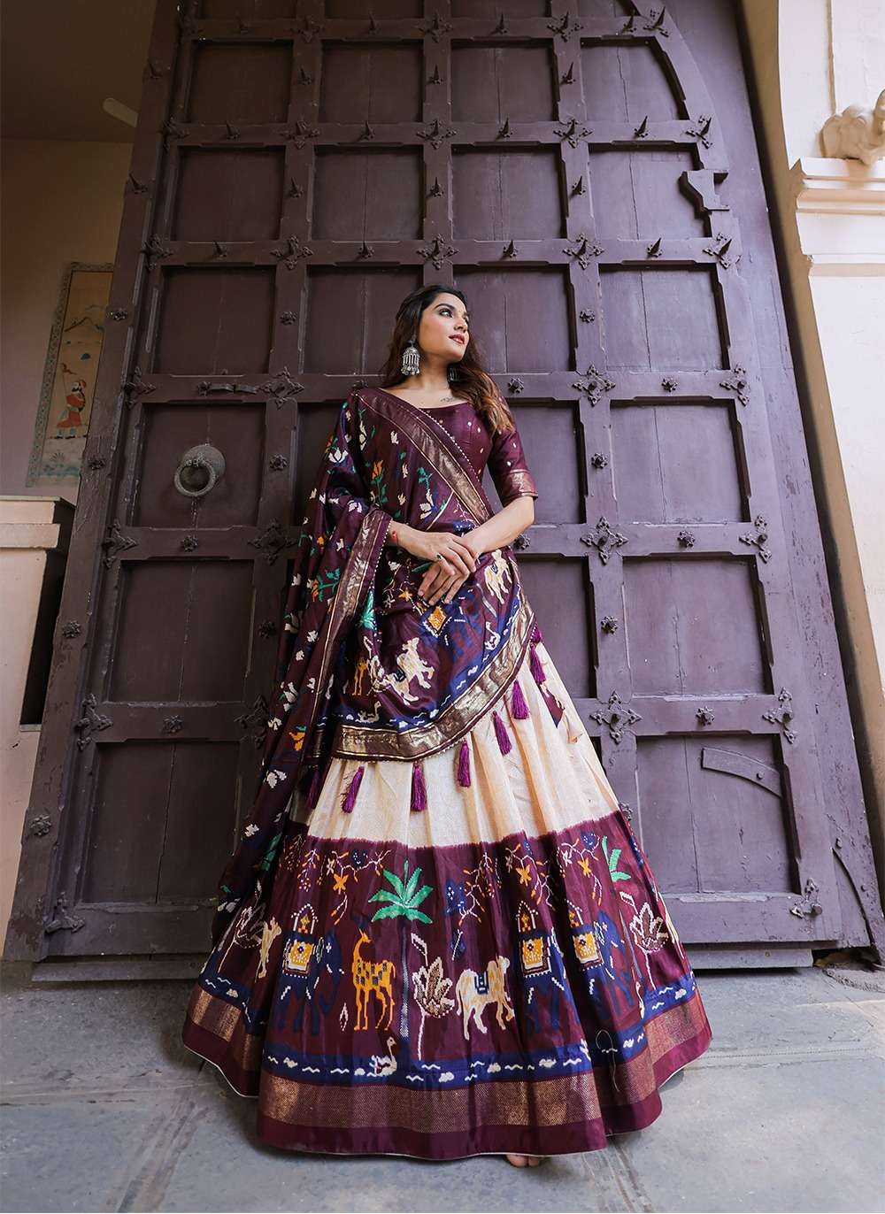 DESIGNER TRENDY STYLISH FANCY PARTY WEAR WINE DOLA SILK LEHENGA CHOLI SHREEMATEE FASHION PC 1651