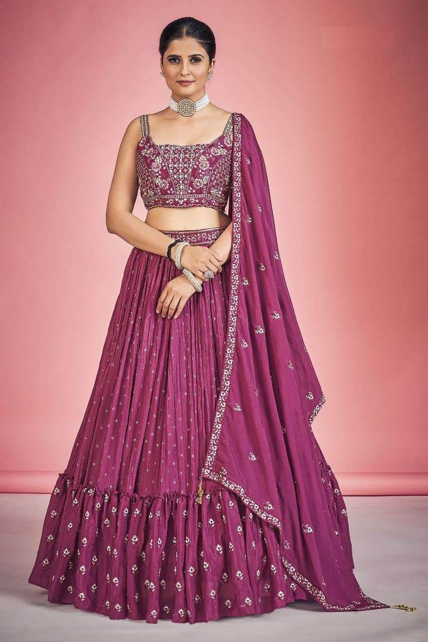 INDIAN BOLLYWOOD DESIGNER FANCY WEDDING PARTY WEAR GEORGETTE FABRIC PINK LEHENGA WITH THREAD SEQUENCE DST DIF 7