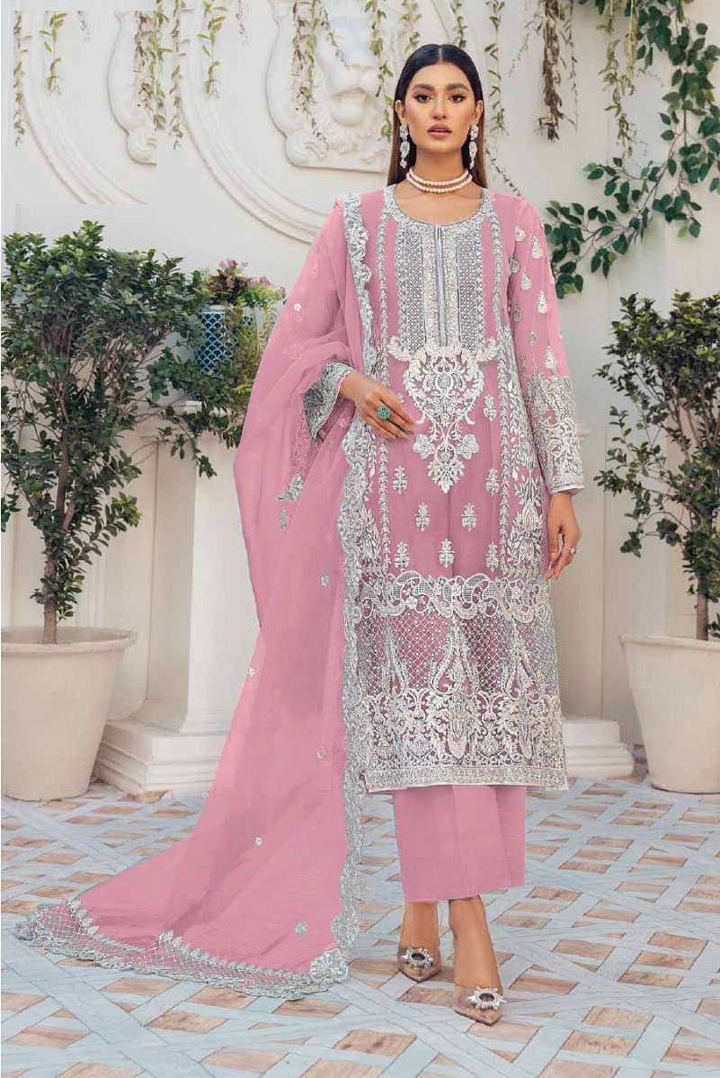 NEW DESIGNER FANCY PARTY WEAR PINK NET PAKISATNI SALWAR SUIT JG 7786B