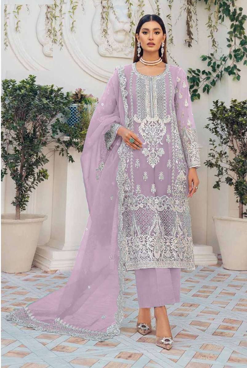 NEW DESIGNER FANCY PARTY WEAR PURPLE NET PAKISATNI SALWAR SUIT JG 7786D