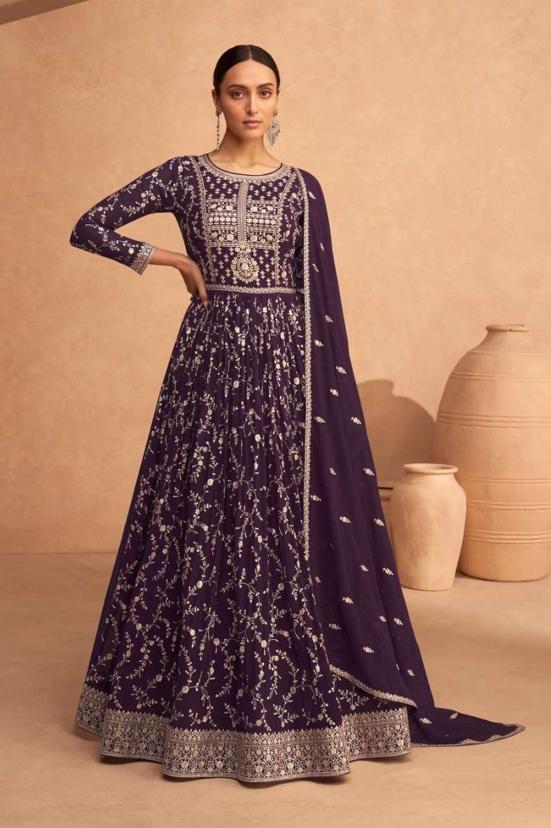 WINE COLOR DESIGNER FANCY LONG ANARKALI GEORGETTE SALWAR SUIT GOWN EXCLUSIVE FOR PARTY WEAR CPR 9487A