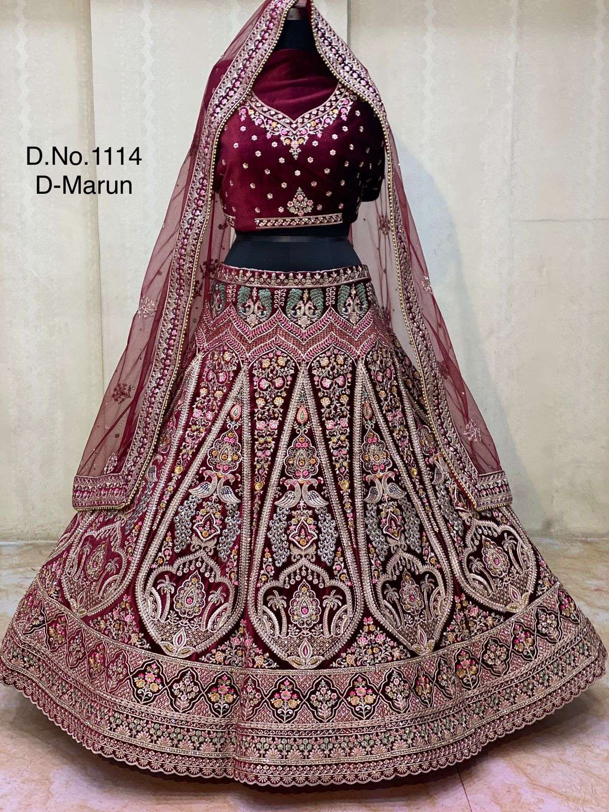 BOLLYWOOD DESIGNER BRIDAL WEDDING WEAR EXCLUSIVE NEW STYLE MAROON LEHENGA IN VELVET FABRIC SM PC SENHORA 1114MRN