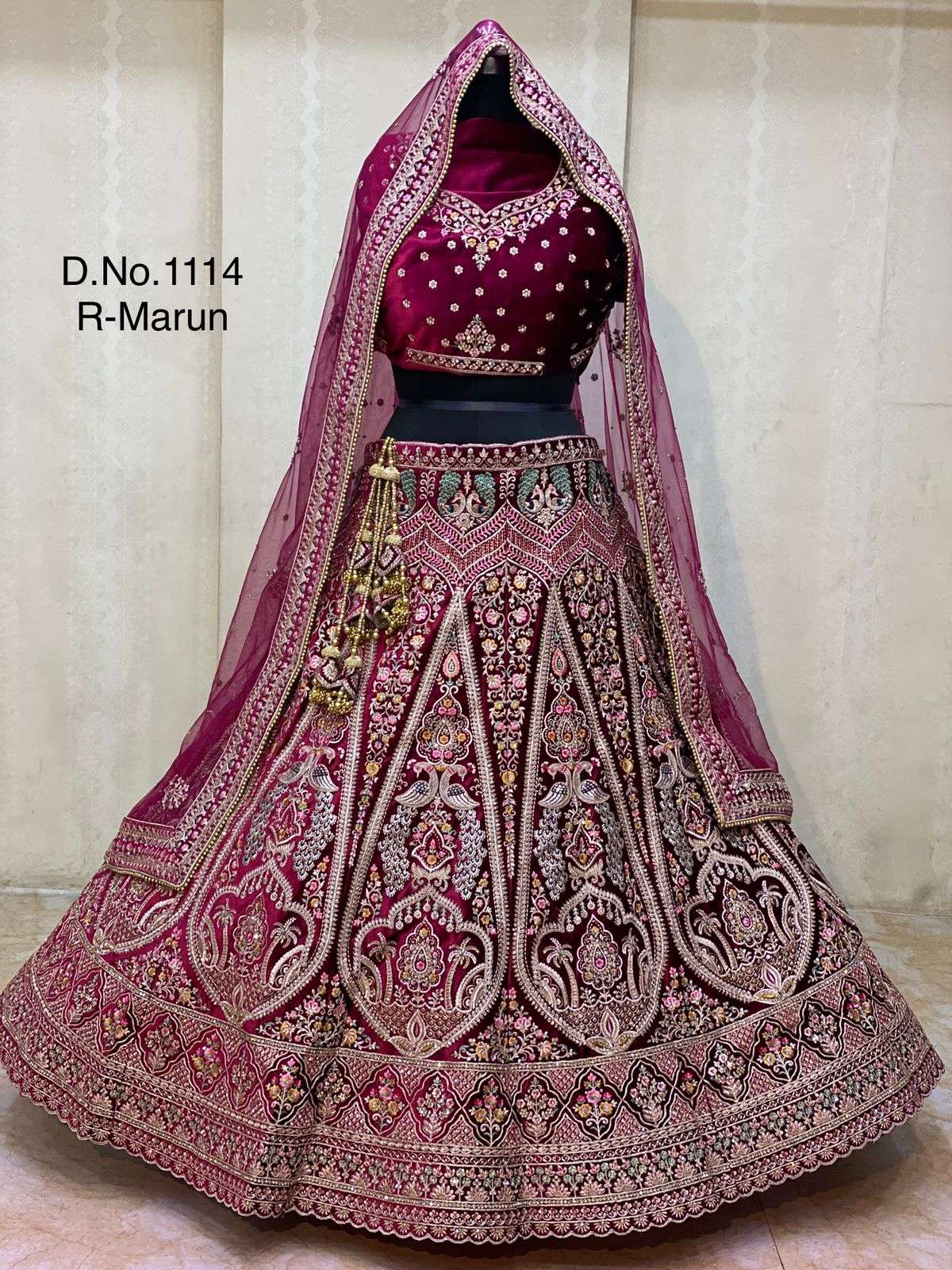 BOLLYWOOD DESIGNER BRIDAL WEDDING WEAR EXCLUSIVE NEW STYLE MAROON LEHENGA IN VELVET FABRIC SM PC SENHORA 1114MRN2