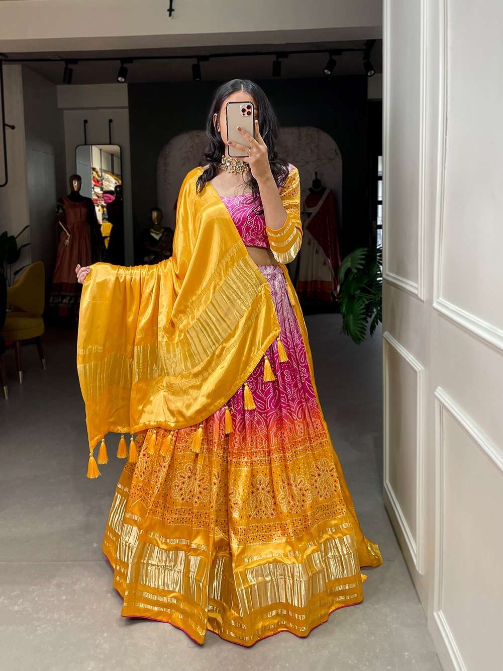 BOLLYWOOD DESIGNER TRENDY STYLISH FANCY PARTY WEAR YELLOW PURE GAJI SILK LEHENGA CHOLI SHREEMATEE FASHION PC 1646YLW