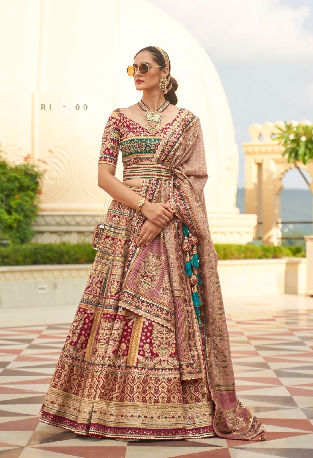 DESIGNER BRIDAL WEDDING PARTY WEAR CHIKU RAJWADI SILK LEHENGA CHOLI WITH AARI WORK SM REVAA HASTKALA 9