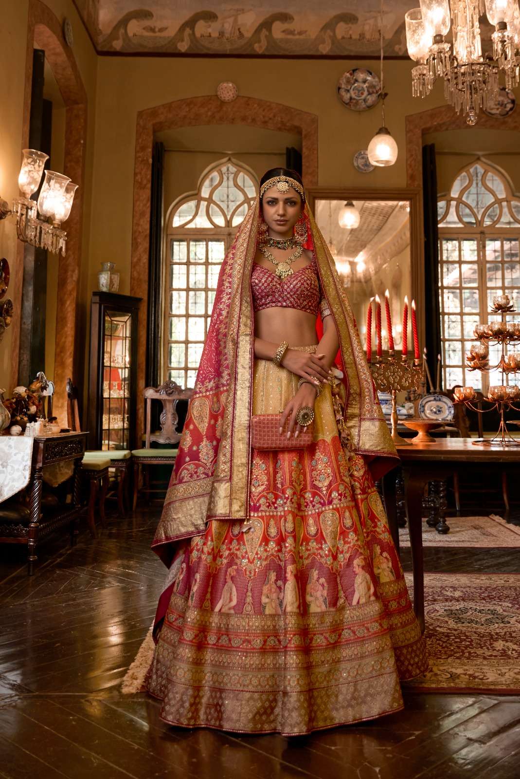 DESIGNER BRIDAL WEDDING PARTY WEAR MULTI COLOR RAJWADI SILK LEHENGA CHOLI WITH AARI WORK SM REVAA RAJ RANI 1168