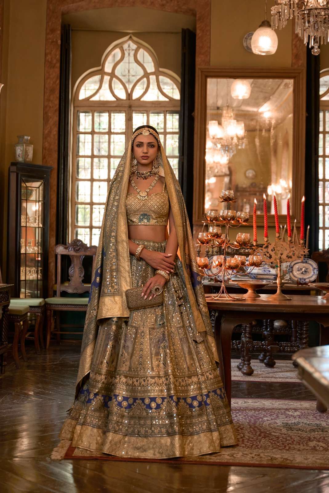 DESIGNER BRIDAL WEDDING PARTY WEAR MULTI COLOR RAJWADI SILK LEHENGA CHOLI WITH AARI WORK SM REVAA RAJ RANI 1169