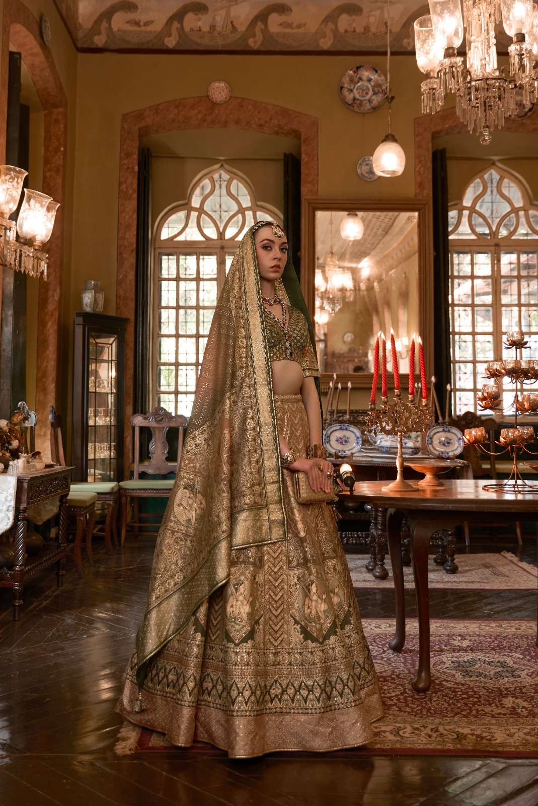DESIGNER BRIDAL WEDDING PARTY WEAR MULTI COLOR RAJWADI SILK LEHENGA CHOLI WITH AARI WORK SM REVAA RAJ RANI 1174