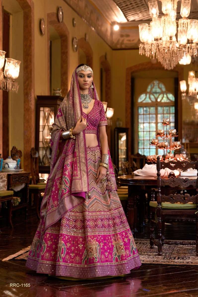 DESIGNER BRIDAL WEDDING PARTY WEAR PINK RAJWADI SILK LEHENGA CHOLI WITH AARI WORK SM REVAA SHIS MAHAL 1165