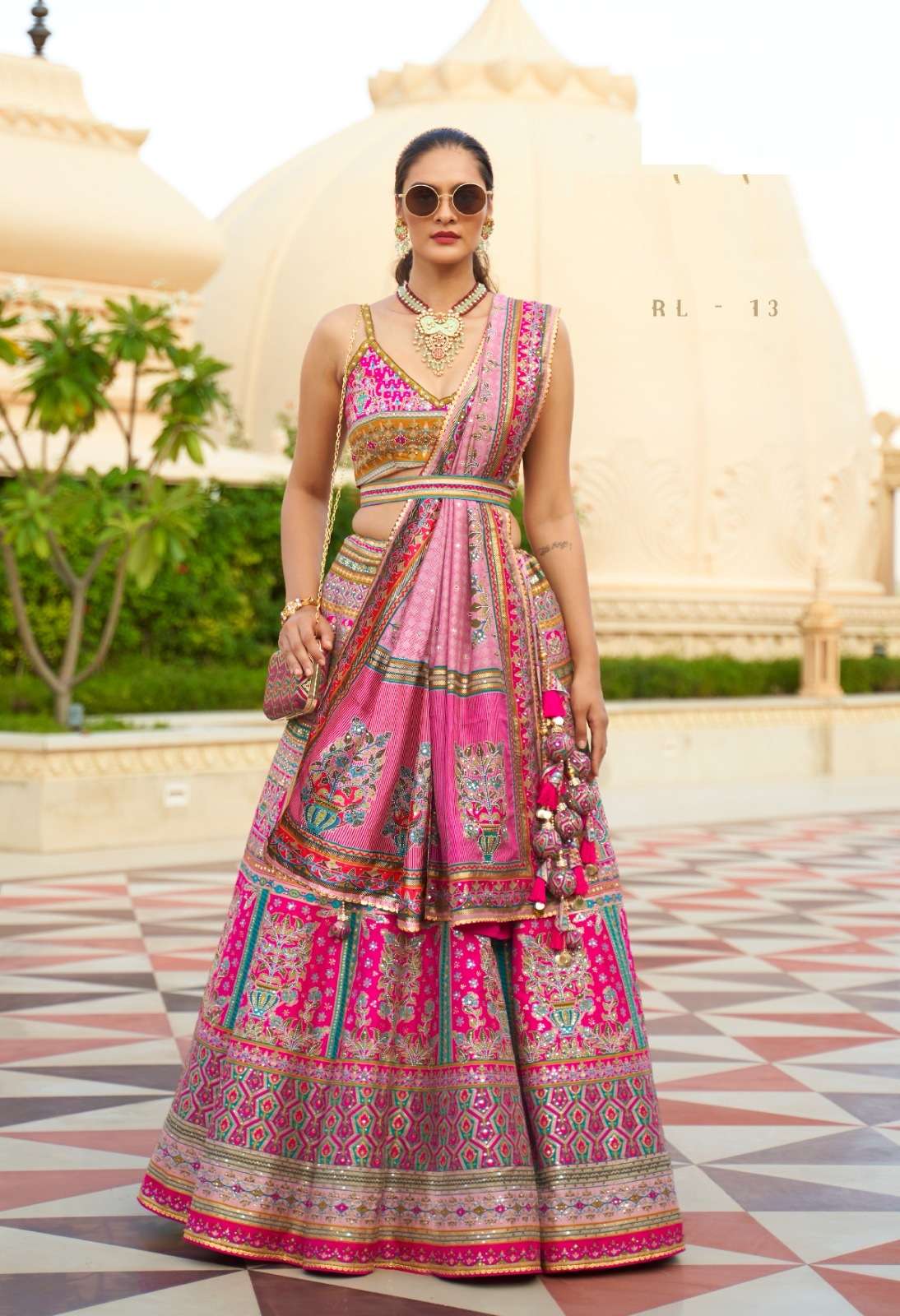 DESIGNER BRIDAL WEDDING PARTY WEAR PINK RAJWADI SILK LEHENGA CHOLI WITH AARI WORK SM REVAA HASTKALA 13