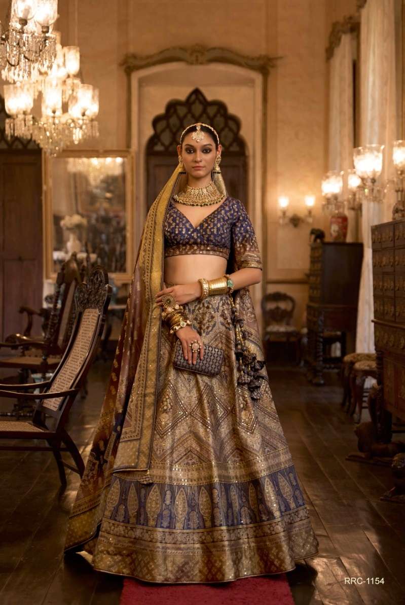 DESIGNER BRIDAL WEDDING PARTY WEAR RAJWADI SILK LEHENGA CHOLI WITH AARI WORK SM REVAA TAJ MAHAL 1154