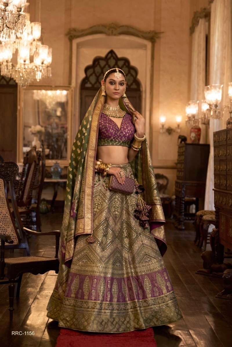 DESIGNER BRIDAL WEDDING PARTY WEAR RAJWADI SILK LEHENGA CHOLI WITH AARI WORK SM REVAA TAJ MAHAL 1156