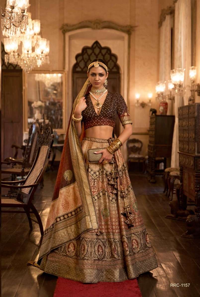 DESIGNER BRIDAL WEDDING PARTY WEAR RAJWADI SILK LEHENGA CHOLI WITH AARI WORK SM REVAA TAJ MAHAL 1157