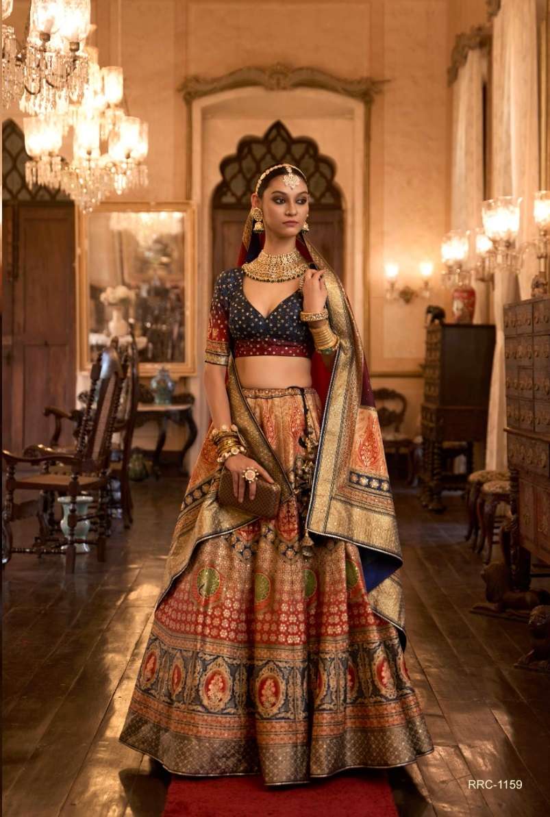 DESIGNER BRIDAL WEDDING PARTY WEAR RAJWADI SILK LEHENGA CHOLI WITH AARI WORK SM REVAA TAJ MAHAL 1159