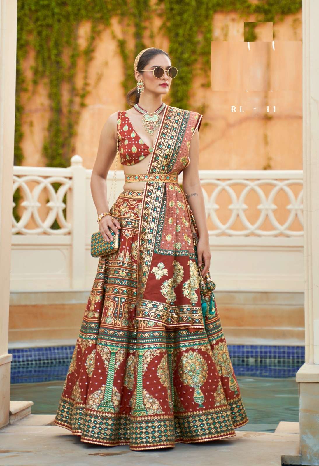 DESIGNER BRIDAL WEDDING PARTY WEAR RED RAJWADI SILK LEHENGA CHOLI WITH AARI WORK SM REVAA HASTKALA 11