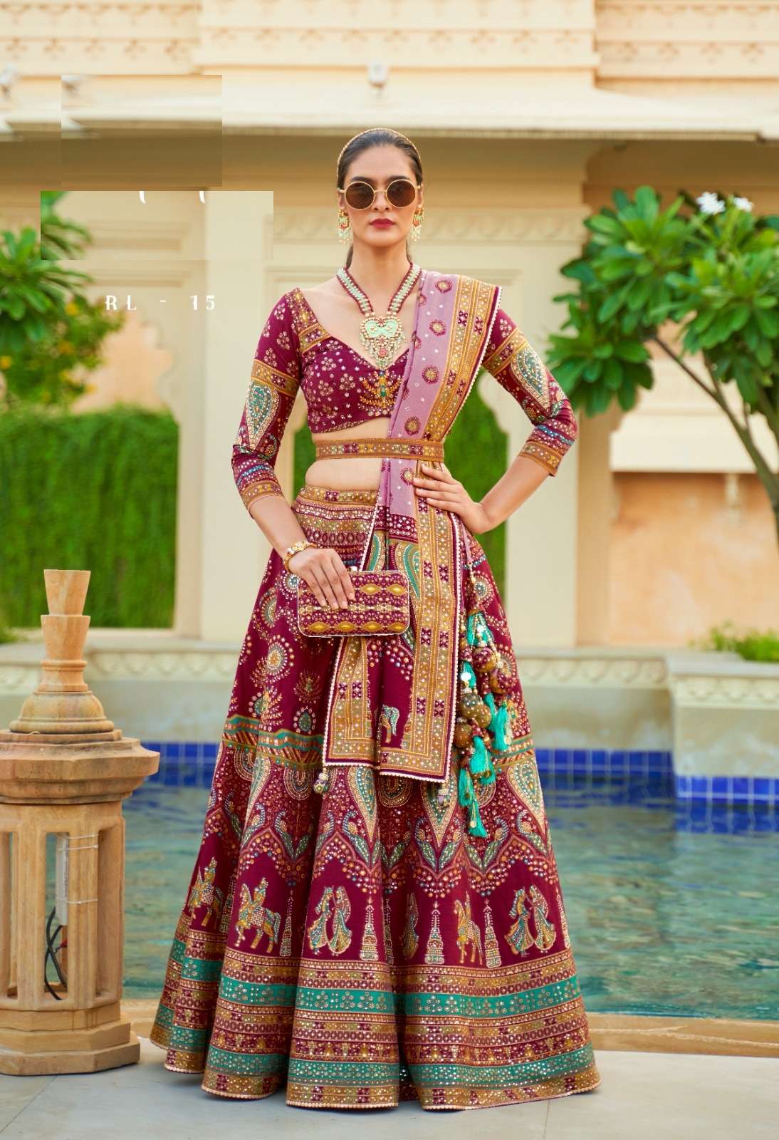 DESIGNER BRIDAL WEDDING PARTY WEAR RED RAJWADI SILK LEHENGA CHOLI WITH AARI WORK SM REVAA HASTKALA 15