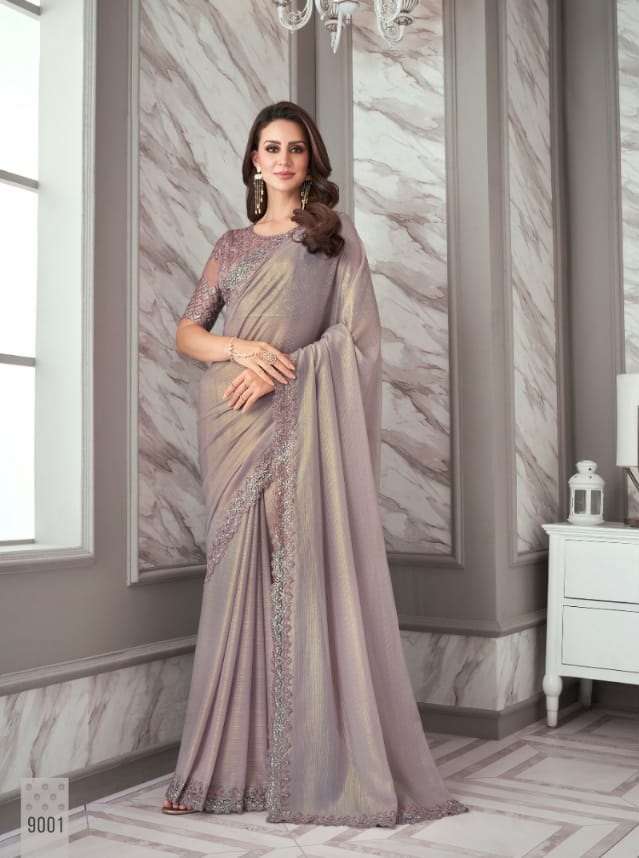 DESIGNER FANCY FABRIC NEW STYLISH GREY BOLLYWOOD SAREE IN IMPORTED FANCY FABRIC SM ANMOL EXOTIQUE 9001