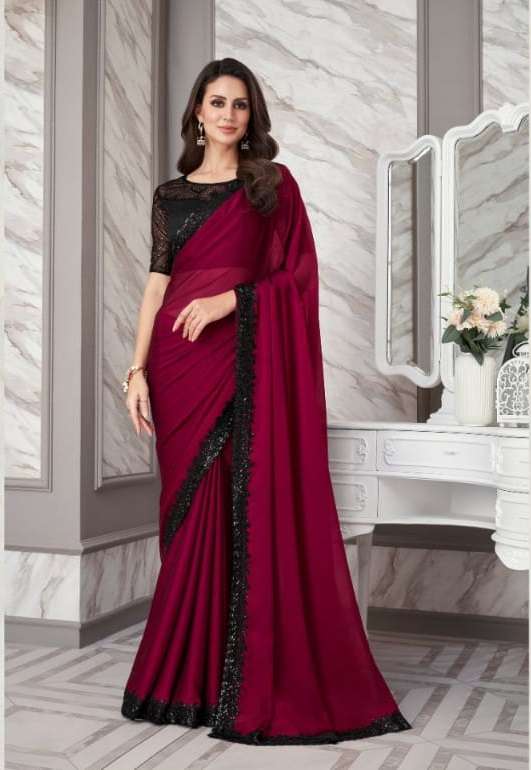 DESIGNER FANCY FABRIC NEW STYLISH RED BOLLYWOOD SAREE IN IMPORTED FANCY FABRIC SM ANMOL EXOTIQUE 9007