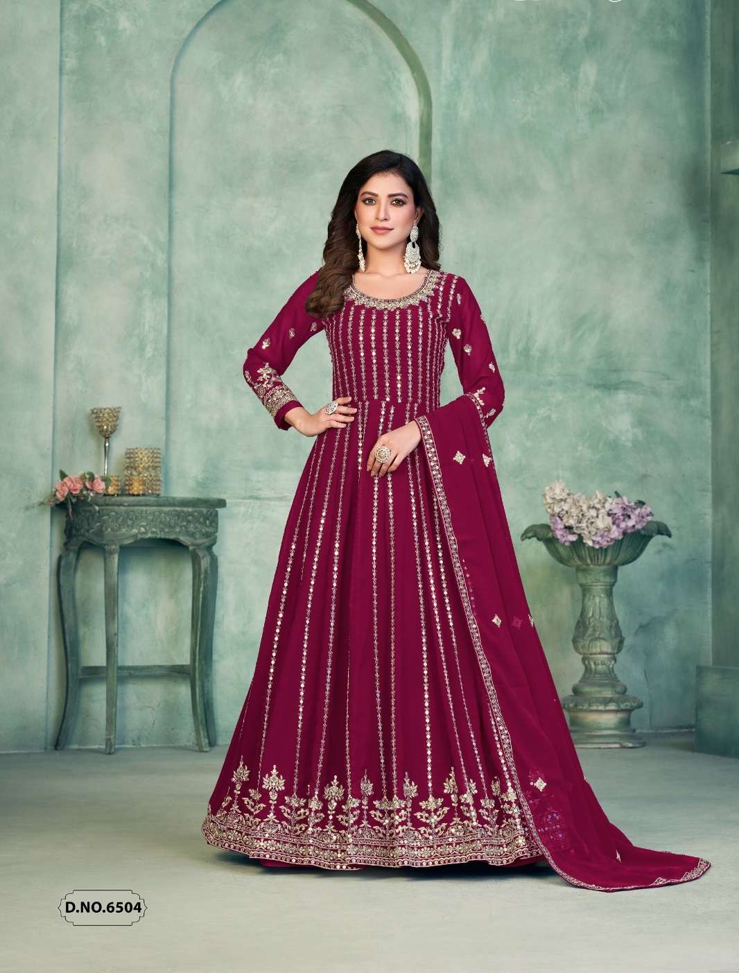 DESIGNER FANCY LONG ANARKALI GEORGETTE RANI PINK SALWAR SUIT GOWN EXCLUSIVE FOR WEDDING PARTY WEAR ANY 6504