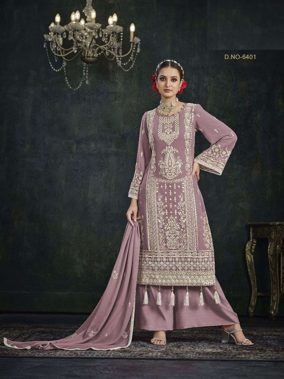 DESIGNER FANCY PARTY WEAR PINK FAUX GEORGETTE PLAZZO SALWAR SUIT ANY 6401