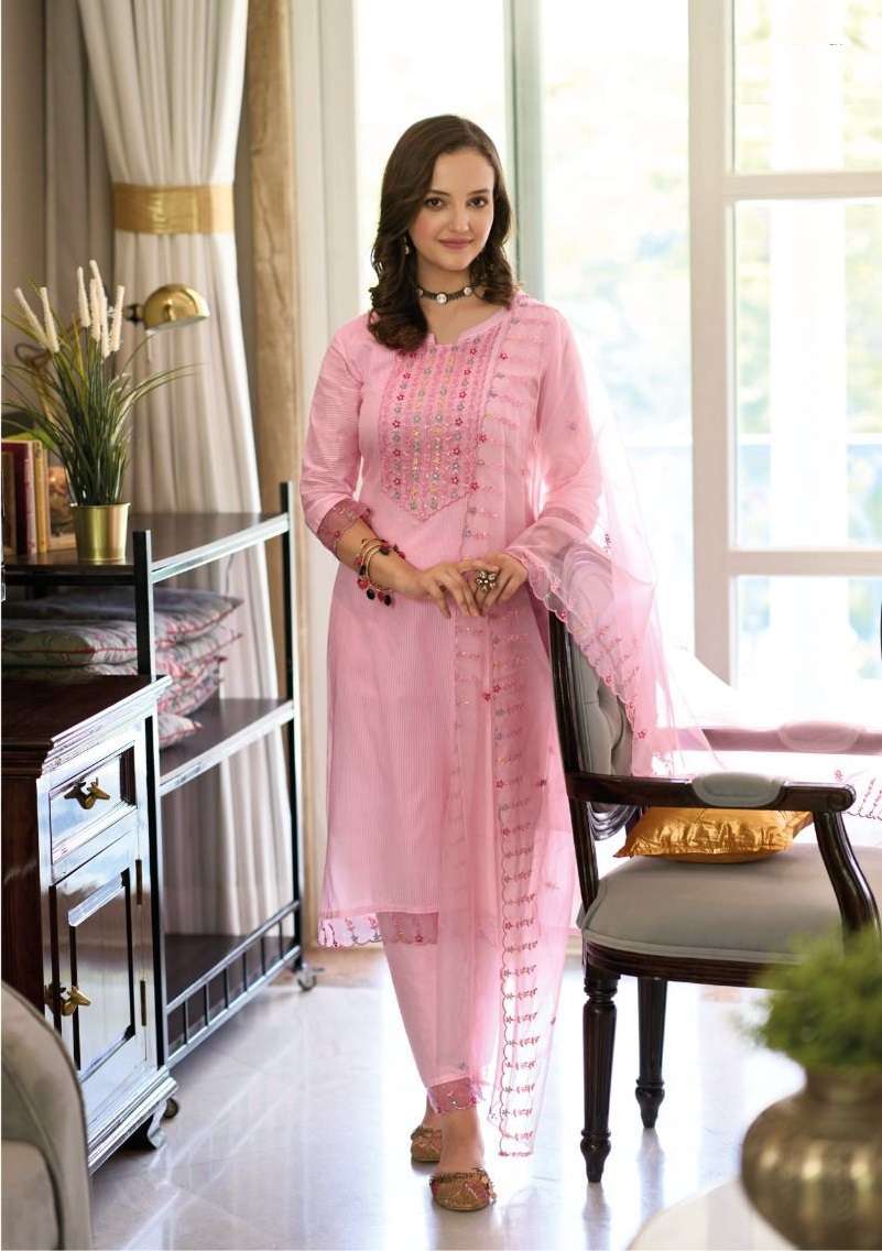 DESIGNER FANCY PARTY WEAR PINK PURE COTTON SUIT EB NAGMA 1184