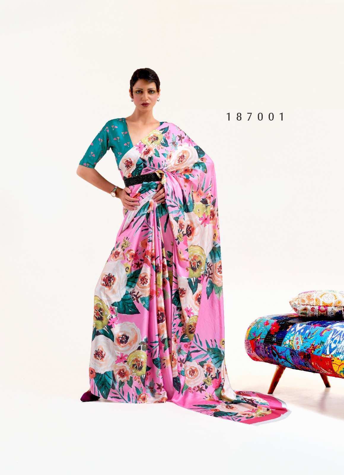 DESIGNER FANCY PARTY WEAR SATIN CRAPE MULTI COLOR SAREE SM RJ KAZO DIGITAL 187001