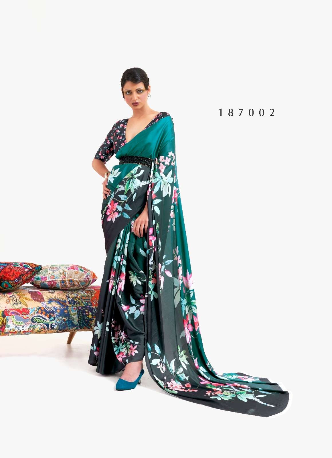 DESIGNER FANCY PARTY WEAR SATIN CRAPE MULTI COLOR SAREE SM RJ KAZO DIGITAL 187002