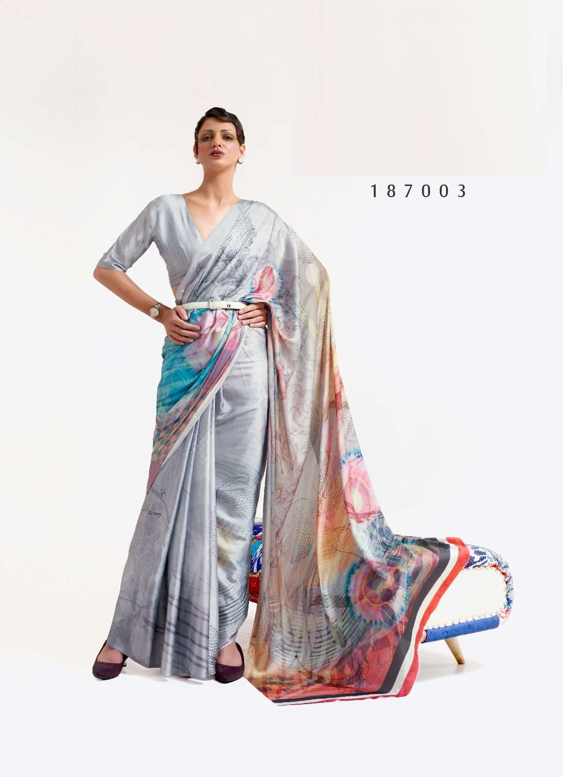 DESIGNER FANCY PARTY WEAR SATIN CRAPE MULTI COLOR SAREE SM RJ KAZO DIGITAL 187003