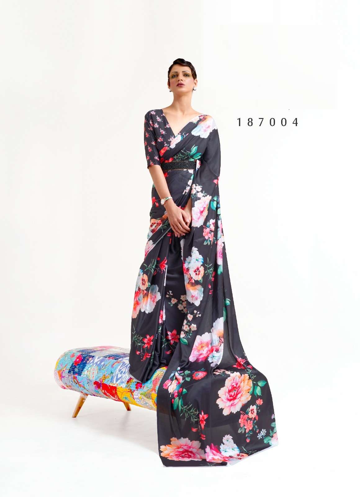 DESIGNER FANCY PARTY WEAR SATIN CRAPE MULTI COLOR SAREE SM RJ KAZO DIGITAL 187004