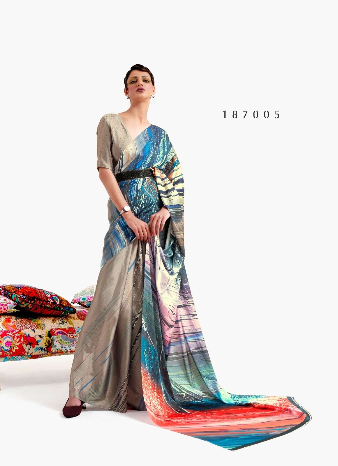 DESIGNER FANCY PARTY WEAR SATIN CRAPE MULTI COLOR SAREE SM RJ KAZO DIGITAL 187005