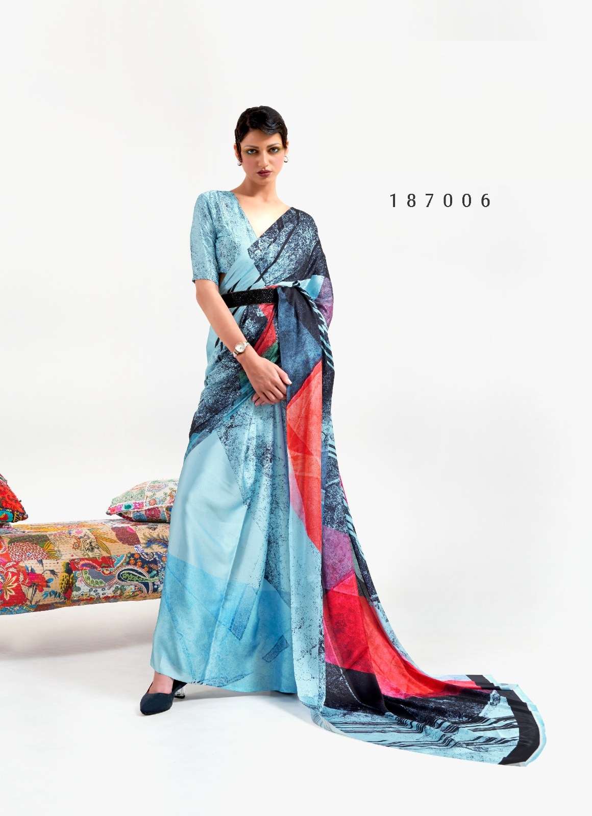 DESIGNER FANCY PARTY WEAR SATIN CRAPE MULTI COLOR SAREE SM RJ KAZO DIGITAL 187006