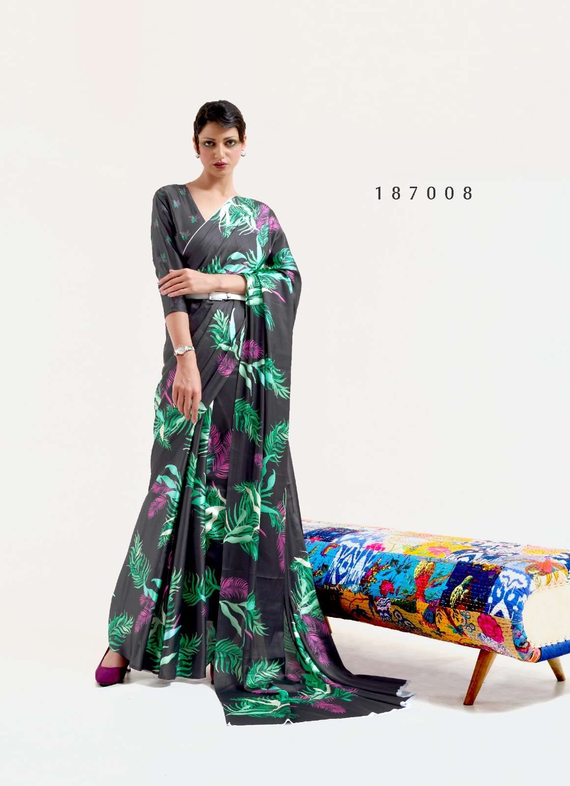 DESIGNER FANCY PARTY WEAR SATIN CRAPE MULTI COLOR SAREE SM RJ KAZO DIGITAL 187008