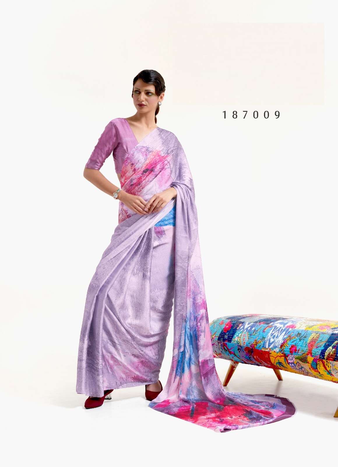 DESIGNER FANCY PARTY WEAR SATIN CRAPE MULTI COLOR SAREE SM RJ KAZO DIGITAL 187009