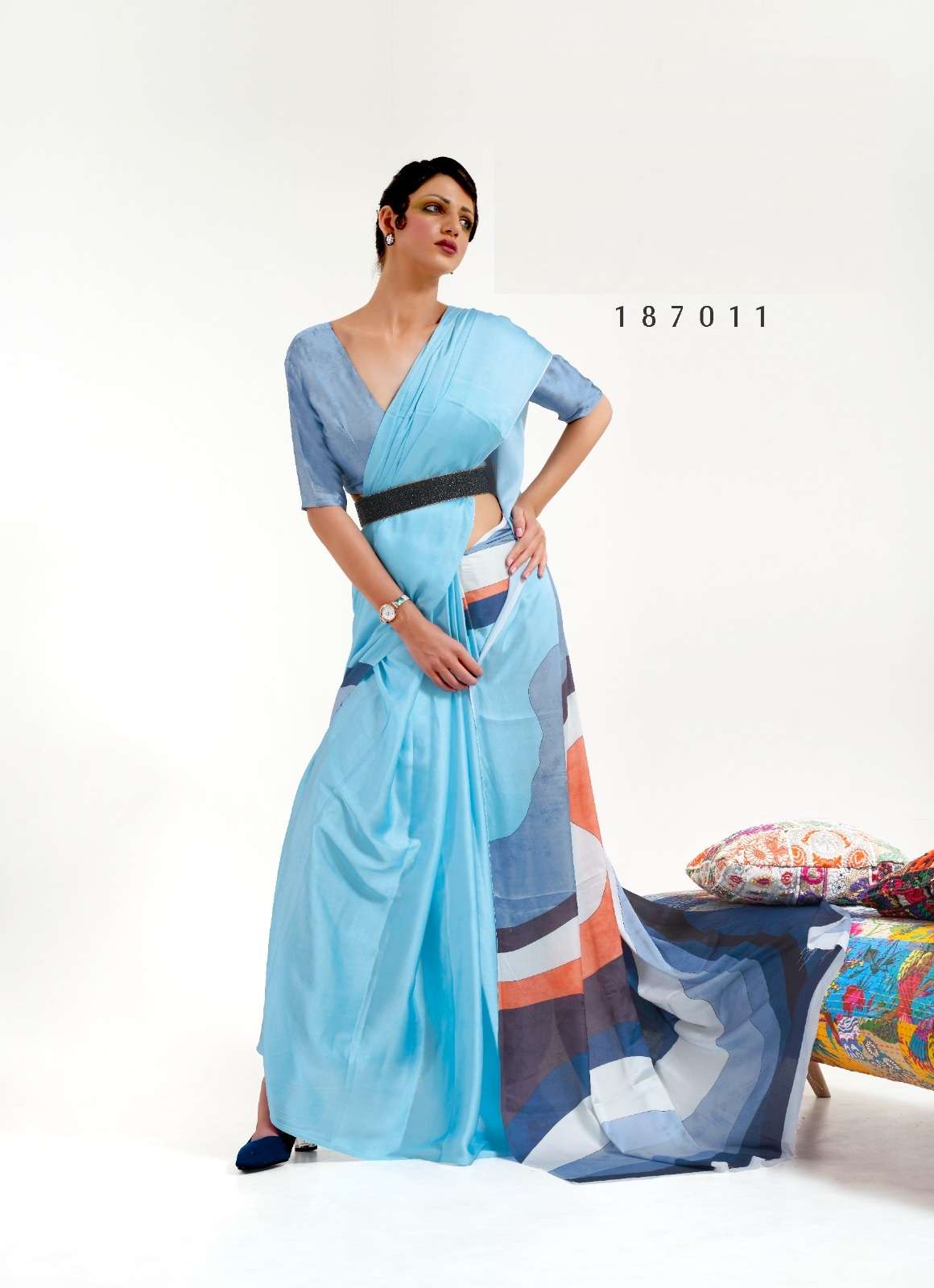 DESIGNER FANCY PARTY WEAR SATIN CRAPE MULTI COLOR SAREE SM RJ KAZO DIGITAL 187011