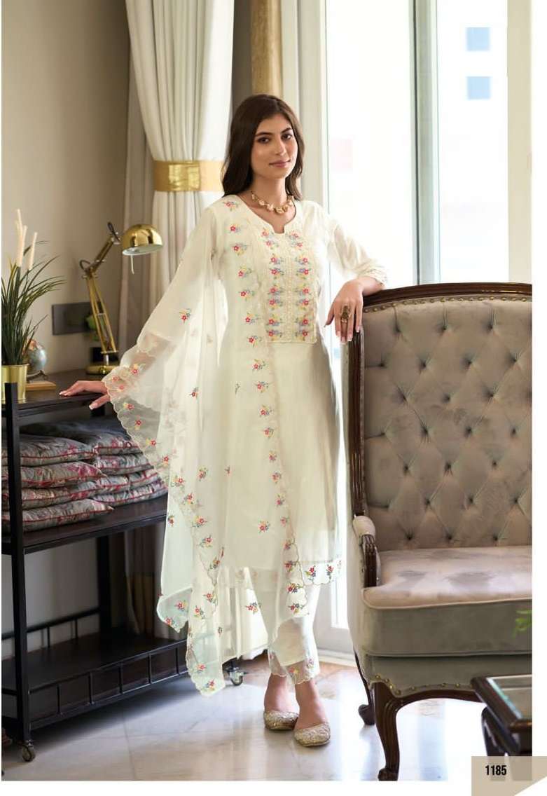 DESIGNER FANCY PARTY WEAR WHITE PURE COTTON SUIT EB NAGMA 1185