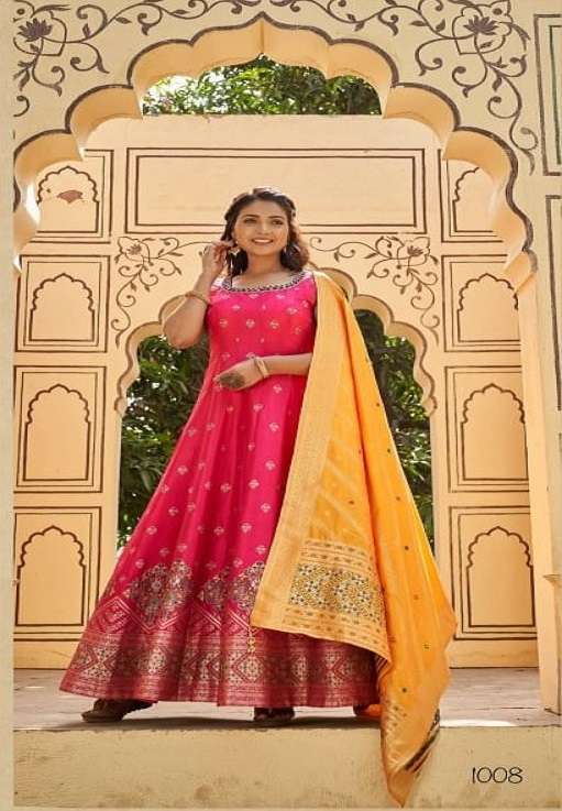 DESIGNER FANCY READYMADE JAQUARD PINK SILK GOWN EXCLUSIVE FOR PARTY WEAR DST VIRAST BANARASIYA 1008