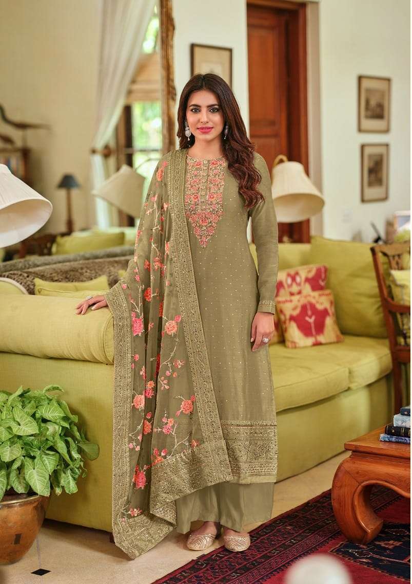 DESIGNER FANCY WEDDING PARTY FESTIVAL WEAR GREEN VISCOSE SILK SALWAR SUIT EBA NAYRA 1372A