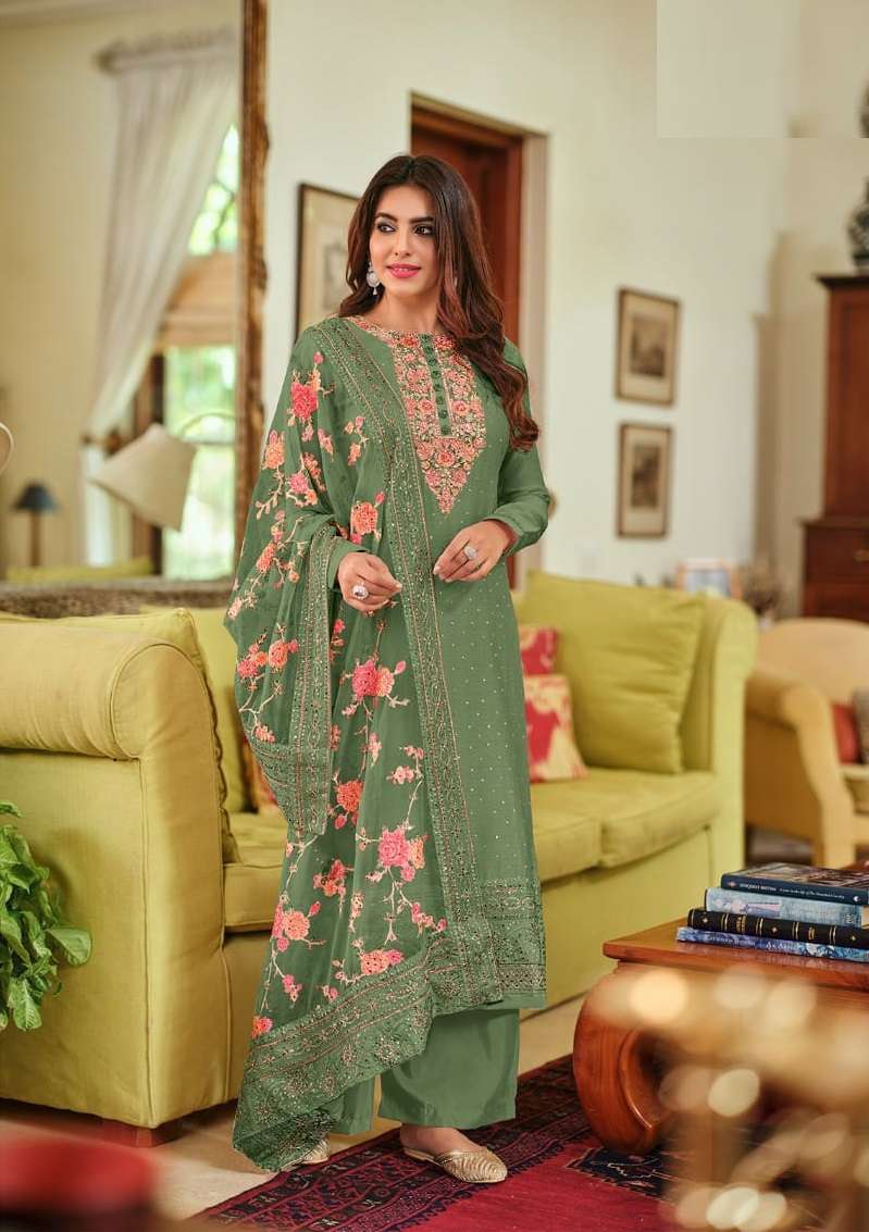 DESIGNER FANCY WEDDING PARTY FESTIVAL WEAR GREEN VISCOSE SILK SALWAR SUIT EBA NAYRA 1373A