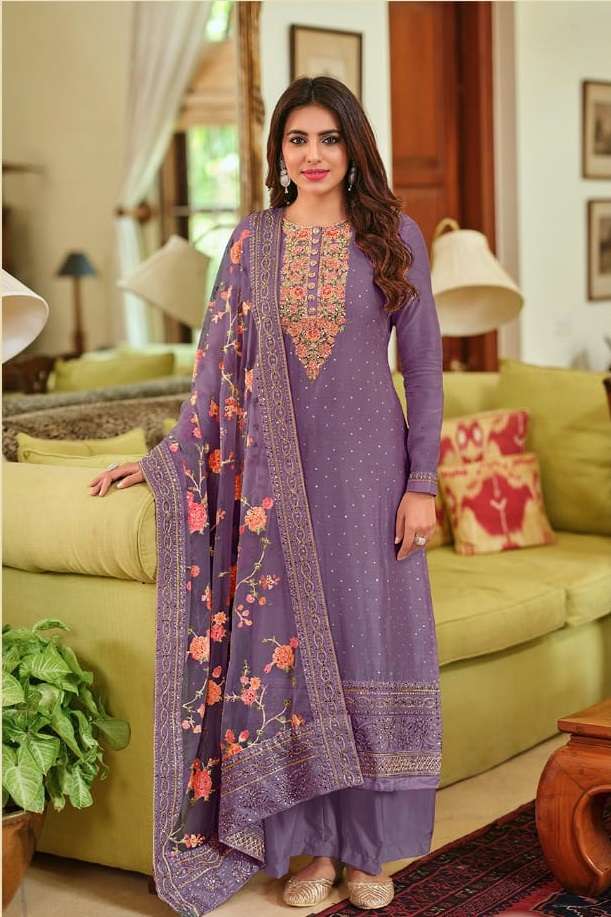 DESIGNER FANCY WEDDING PARTY FESTIVAL WEAR PURPLE VISCOSE SILK SALWAR SUIT EBA NAYRA 1374