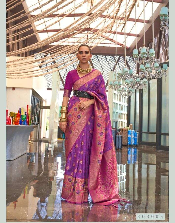 DESIGNER FANCY WEDDING PARTY WEAR DESIGNER FANCY PURPLE WEAVING SILK SAREE SM RAJTEX KALKAA 303005