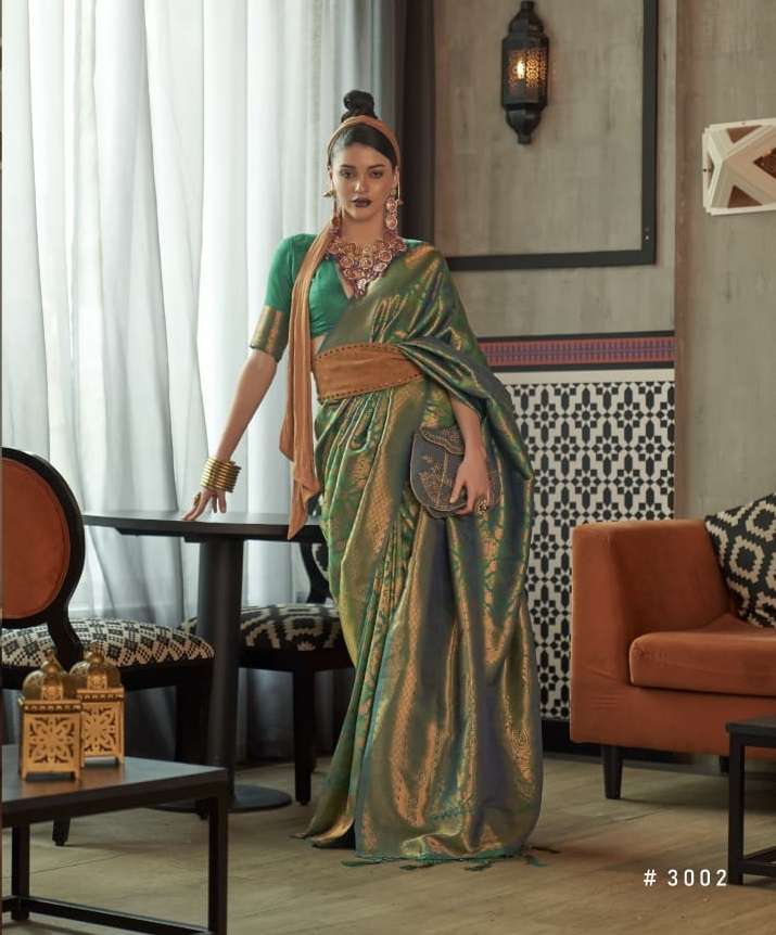 DESIGNER FANCY WEDDING PARTY WEAR DESIGNER FANCY PREMIUM GREEN SILK SAREE SM RAJBEER 3002