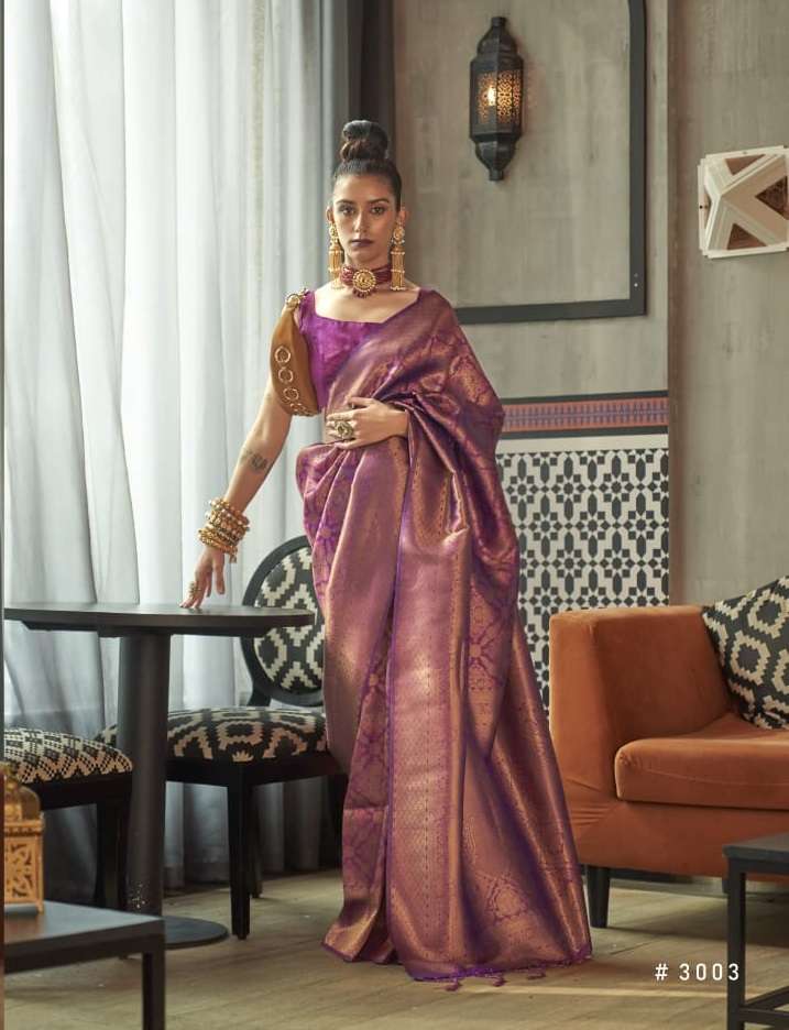 DESIGNER FANCY WEDDING PARTY WEAR DESIGNER FANCY PREMIUM PURPLE SILK SAREE SM RAJBEER 3003